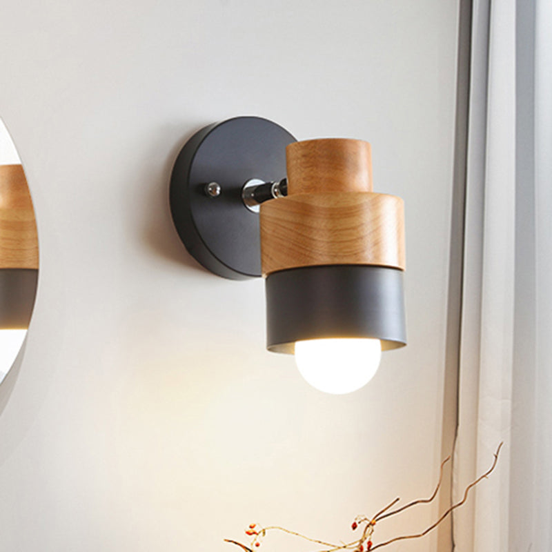 Frendorf | 1 Licht Rotatable Wand Sconces Beleuchtung Moderne Zylindrische Metall- und Holz-Wandmontage Licht in Schwarz/Weiß