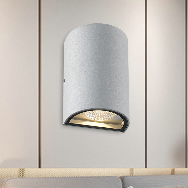 Frendorf | LED Buitenwandwaslamp met Half-Cilinder Aluminium Schaduw Zwart/Grijs Wandlamp in Warm/Wit Licht