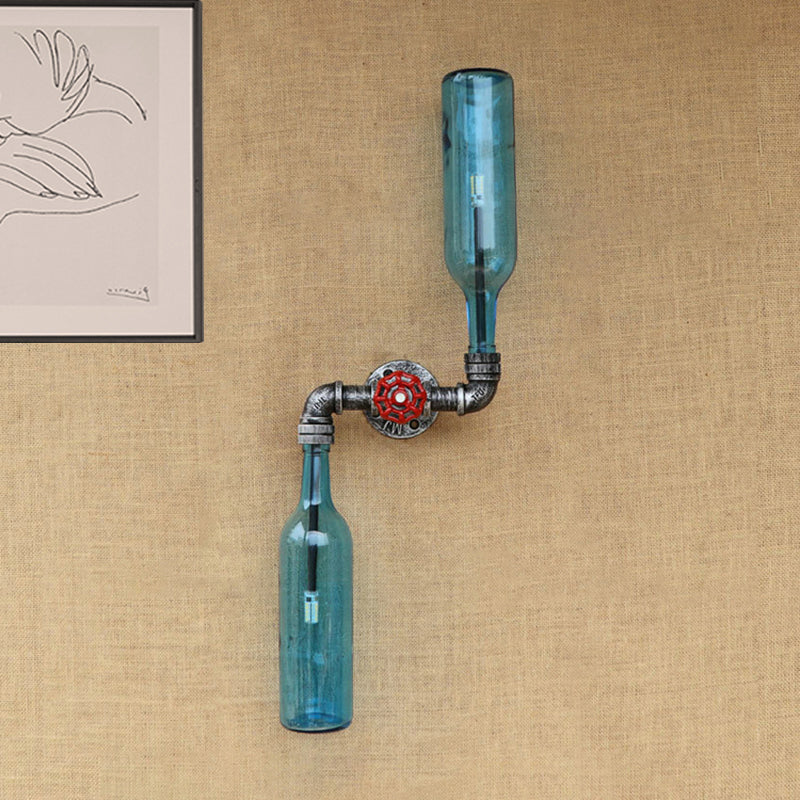 Frendorf | Glas Grau/Blau Wandlicht Weinflasche 2 Lichter Industrieller Stil Wandmontage Licht für Wohnzimmer