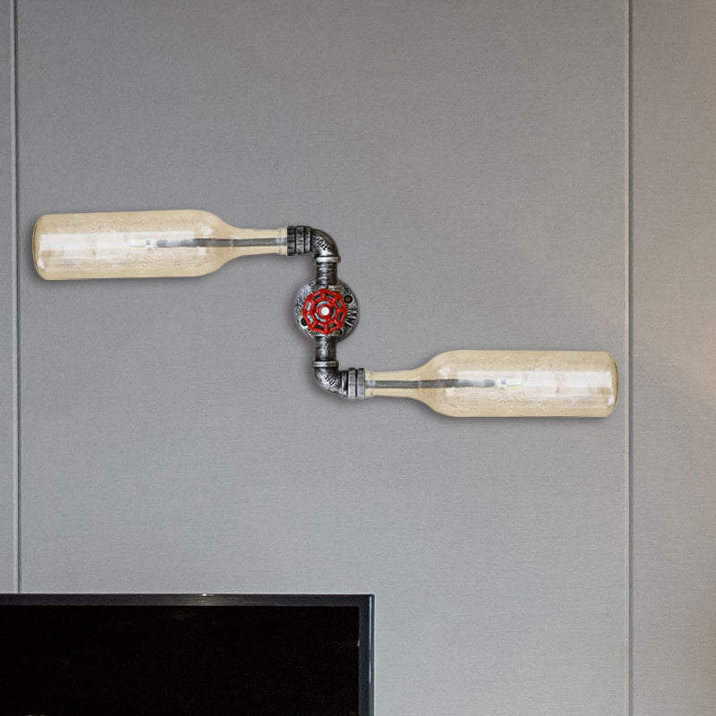 Frendorf | Glas Grau/Blau Wandlicht Weinflasche 2 Lichter Industrieller Stil Wandmontage Licht für Wohnzimmer