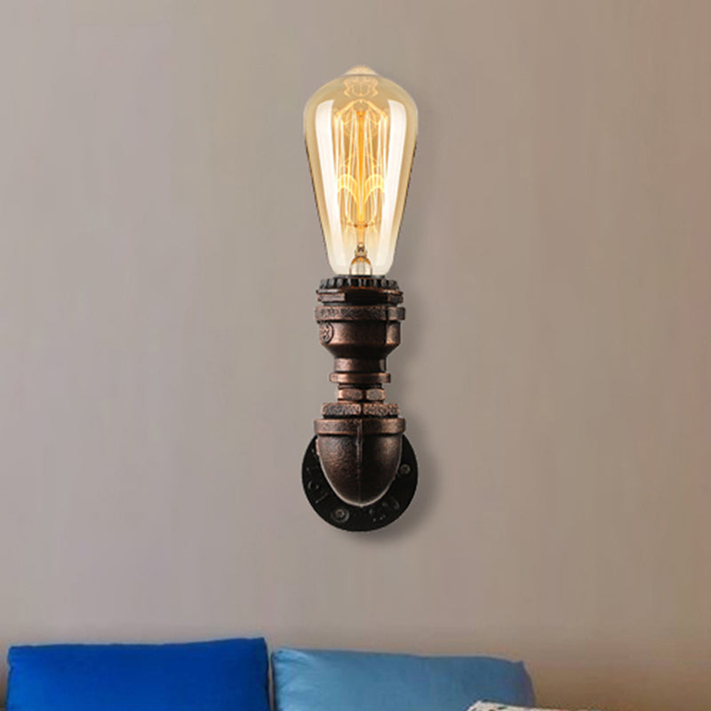 Frendorf | Wasserpfeife Metallic Wandbeleuchtung mit freiliegender Glühbirne Industrie 1 Licht Wohnzimmer Mini Wandmontage Licht in Schwarz/Kupfer