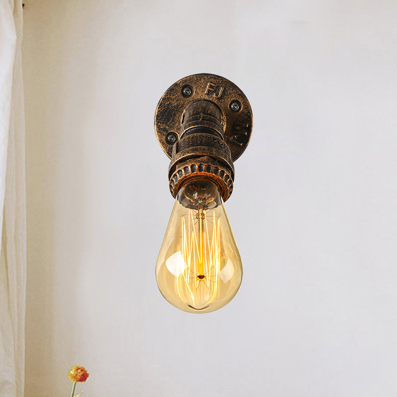 Frendorf | 1 Licht Wandverlichting Landhuisstijl Open Bulb IJzeren Mini Wandmontageverlichting met Waterpijp in Brons