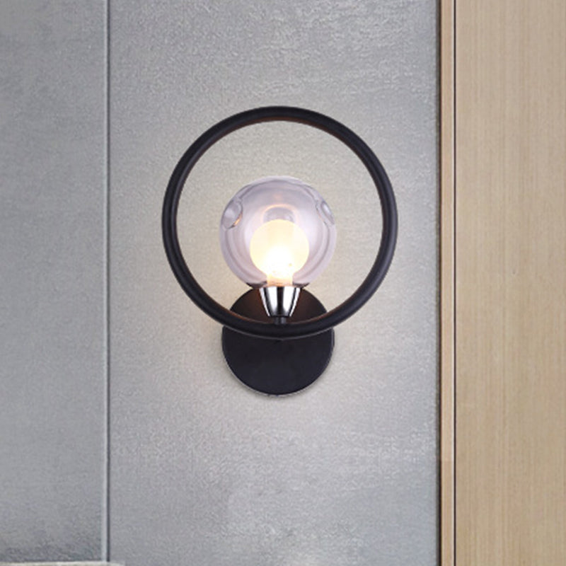 Frendorf | Ringförmige Metall-Wandlampe Retro-Stil 1 Licht Wohnzimmer Wandlampe mit freiliegender Glühbirne in Schwarz