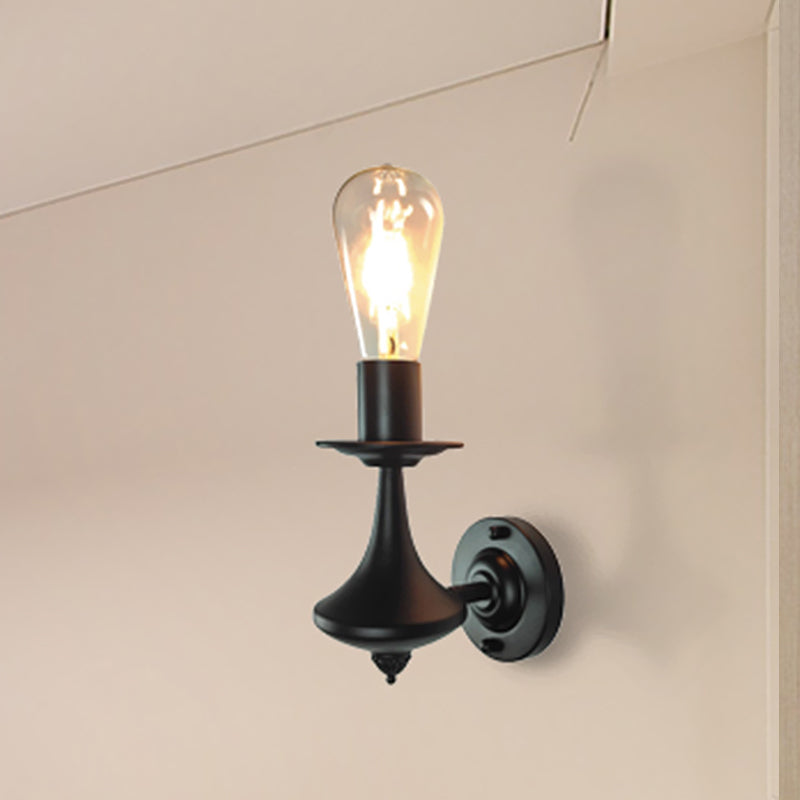 Frendorf | Metalen Zwarte Wandlamp Exposed Bulb 1/2-Licht Industriële Vintage Wandmontage Licht voor Woonkamer