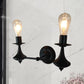 Frendorf | Metalen Zwarte Wandlamp Exposed Bulb 1/2-Licht Industriële Vintage Wandmontage Licht voor Woonkamer