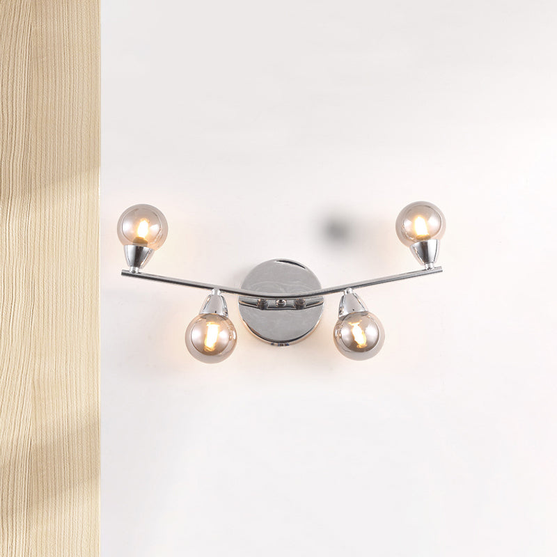 Frendorf | Ball-förmige Glas-Wandlampe Vintage-Stil 2/4 Lichter Wohnzimmer Wandmontage Licht in verchromter Ausführung