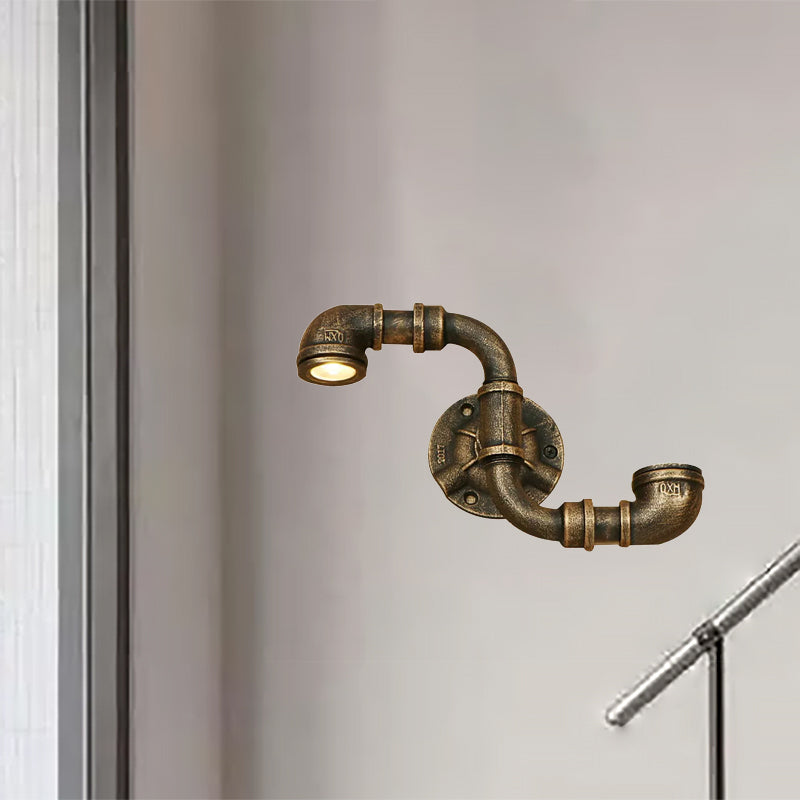 Frendorf | Antiek Bronzen S Pijp Muurmontage Licht Rustiek Industrieel Metaal 2 Lichts Trapwandverlichting