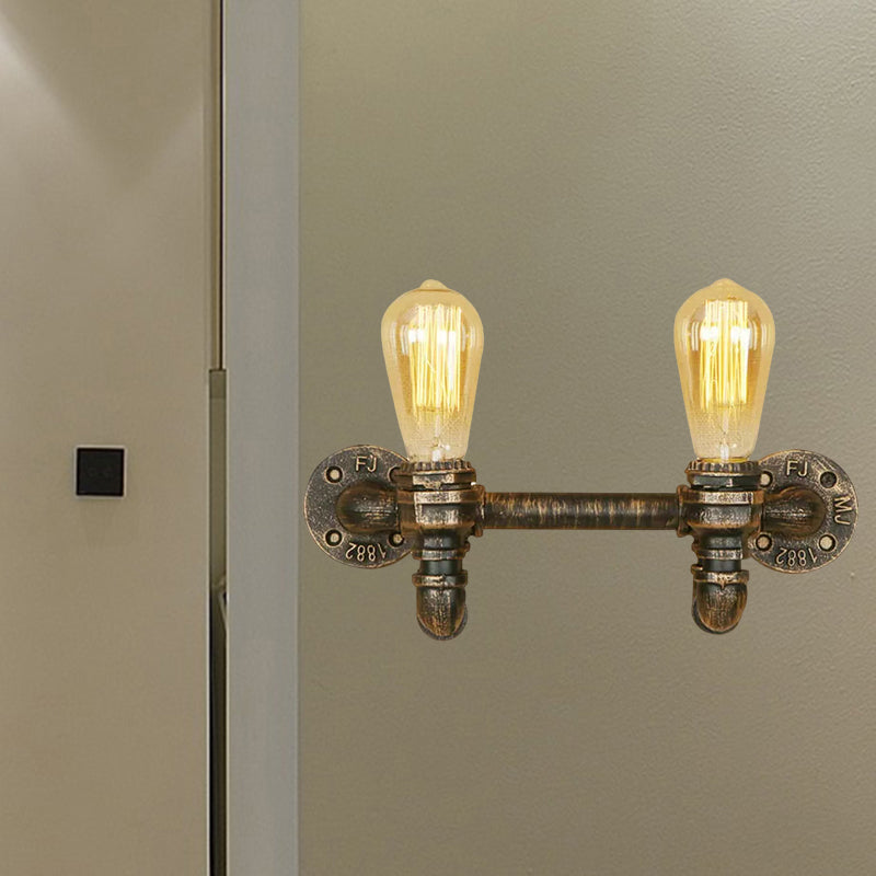 Frendorf | Aged Brass 2 Lichter Wand Sconce Licht Rustikal Industriell Schmiedeeisen Exposed Wandmontage Licht
