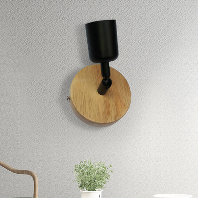 Frendorf | Minimalistische Mini Wandlamp met Beker Vormige 1 Licht Houten en Metaal Wandlamp in Zwart