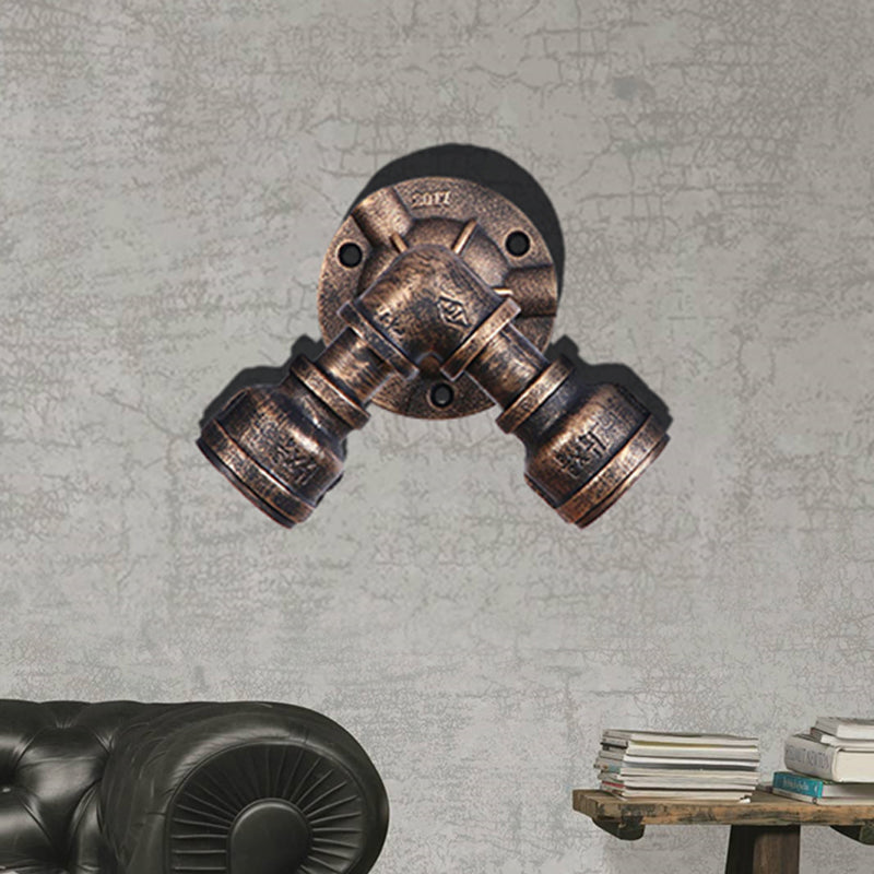 Frendorf | 2 Hoofden Wandlamp Armatuur met Pijp Gesmeed Ijzeren Shade Rustieke Stijl Woonkamer Wandlamp Licht in Verouderd Brons