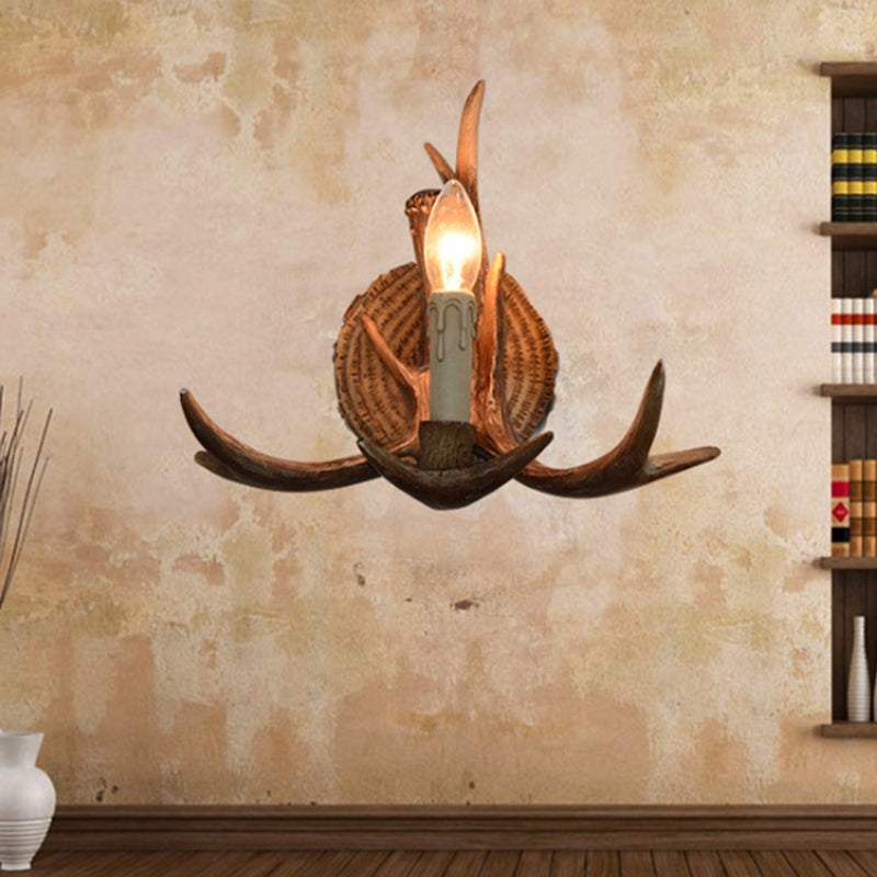 Frendorf | Resin Kandelaar Wandlamp met Hertenhoorns Deco 1 Hoofd Rustieke Wandverlichting in Bruin voor Cottage