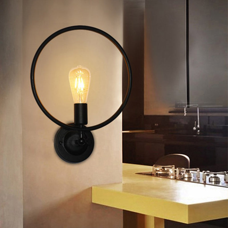 Frendorf | Runde Badezimmer Wandleuchte Industrie-Stil Metall 1 Glühbirne Schwarz Finish Wandleuchte