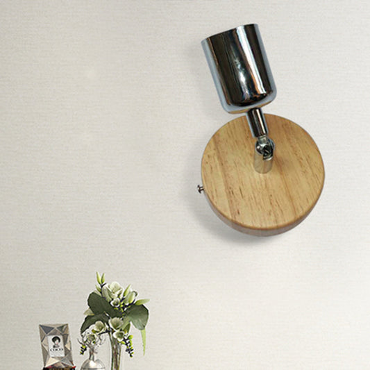 Frendorf | Kopfformige metalen wandlamp Lodge 1 licht woonkamer wandmontagearmatuur met ronde houten achterplaat in zilver/goud
