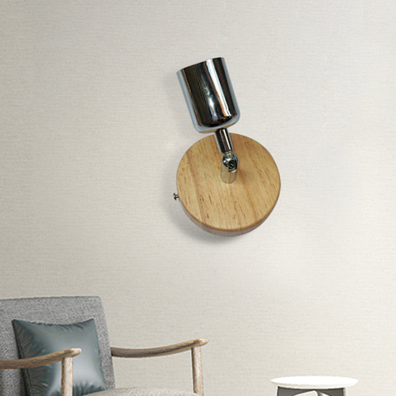 Frendorf | Kopfformige metalen wandlamp Lodge 1 licht woonkamer wandmontagearmatuur met ronde houten achterplaat in zilver/goud