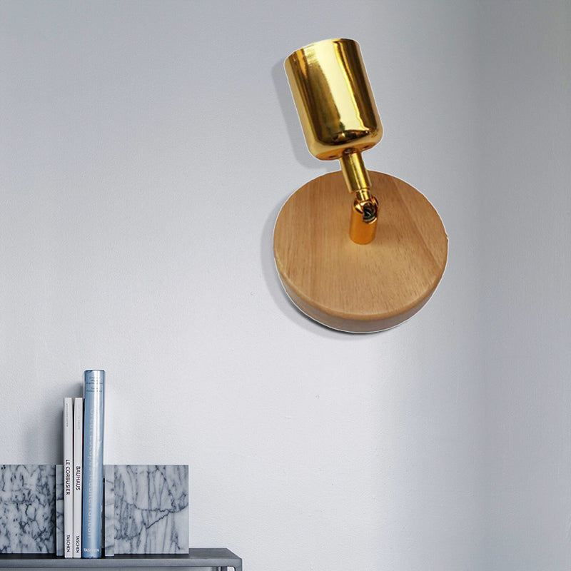 Frendorf | Kopfformige metalen wandlamp Lodge 1 licht woonkamer wandmontagearmatuur met ronde houten achterplaat in zilver/goud