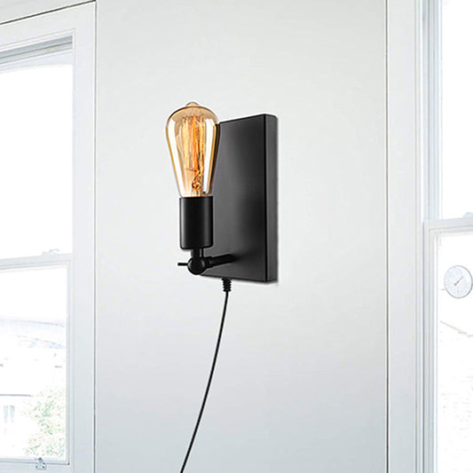 Frendorf | 1 Licht Plug In Wandlamp met Blootgestelde Lamp Loft Retro Zwarte Metaal Sconces Lamp voor Eetkamer