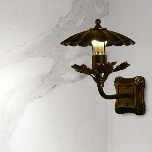Frendorf | 1 Glühbirne gewellter Wandleuchtenlampe Retro-Stil Rostmetallische Leuchte mit Blattdekoration für Flur