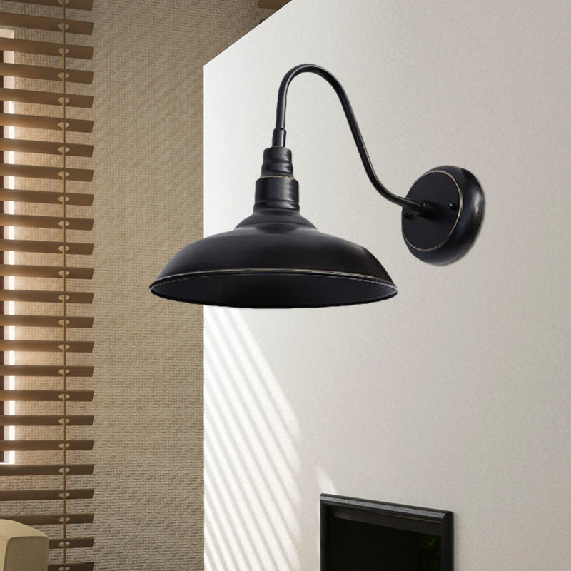 Frendorf | Farmhouse Stil Scheunen Wand Leuchten Lampe 1 Kopf Metall Wandbeleuchtung mit Gänsehaarn Arm in Schwarz für Außenbereich