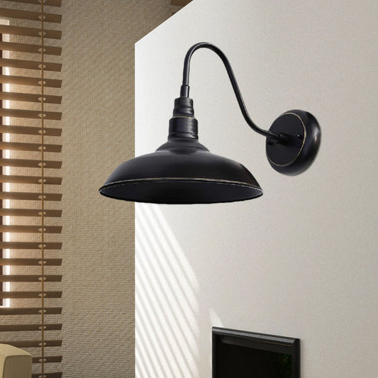 Frendorf | Farmhouse Stil Scheunen Wand Leuchten Lampe 1 Kopf Metall Wandbeleuchtung mit Gänsehaarn Arm in Schwarz für Außenbereich