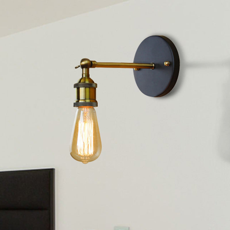 Frendorf | Schwarz/Messing-Finish 1 Kopf Wandlampe Industrieller Metall Mini Wandleuchte mit Nackte Glühbirne für Schlafzimmer