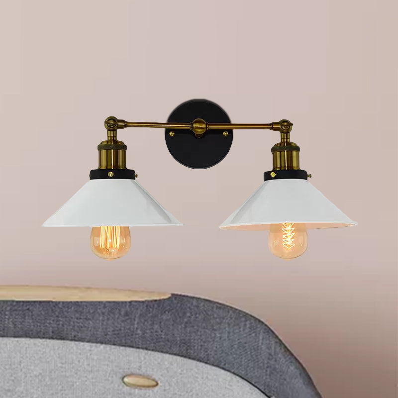 Frendorf | 2 Köpfe Wandlicht Industrie Stilvolle konische Schirm Metall Wand Sconces Beleuchtung in Schwarz/Weiß für Wohnzimmer