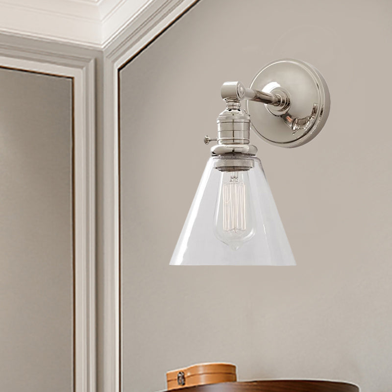 Frendorf | 1 Licht Klar Glas Wandleuchte Licht Industriell Schwarz/Chrom Kegel Schirm Wohnzimmer Beleuchtung Fixture