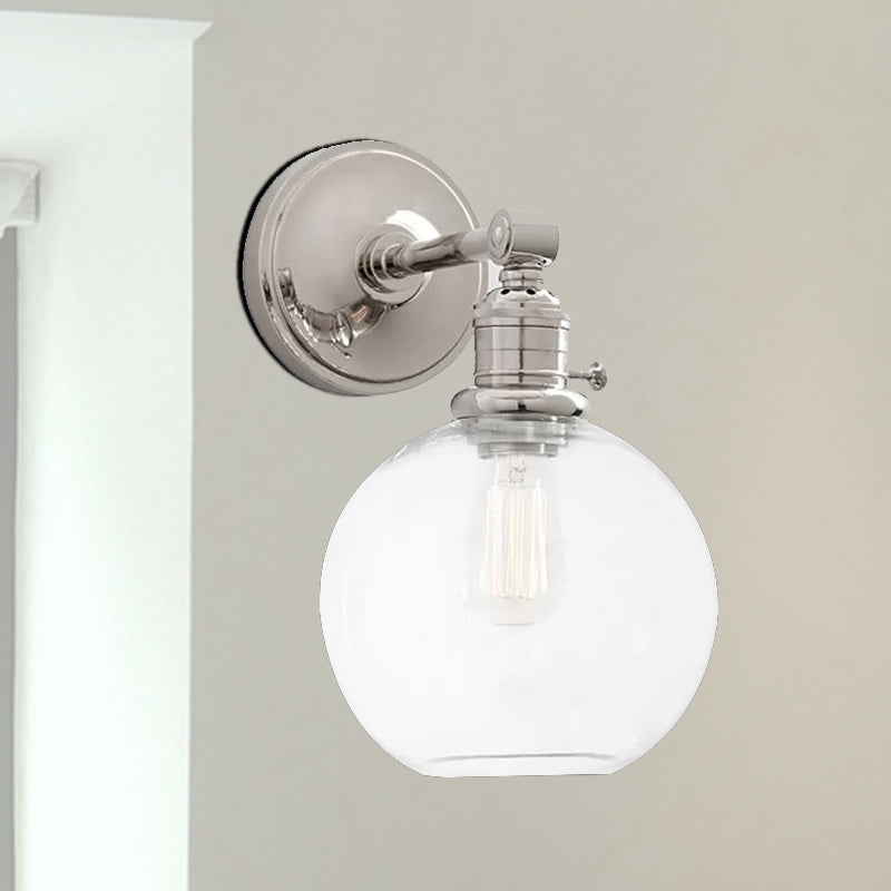 Frendorf | Klares Glas Chrome/Nickel Wandleuchte Globus 1-Licht Industrie Wandlampe Fixture für Wohnzimmer