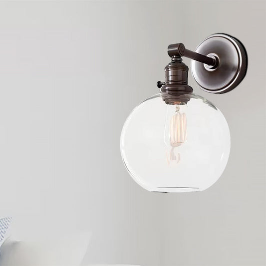 Frendorf | Klares Glas Chrome/Nickel Wandleuchte Globus 1-Licht Industrie Wandlampe Fixture für Wohnzimmer
