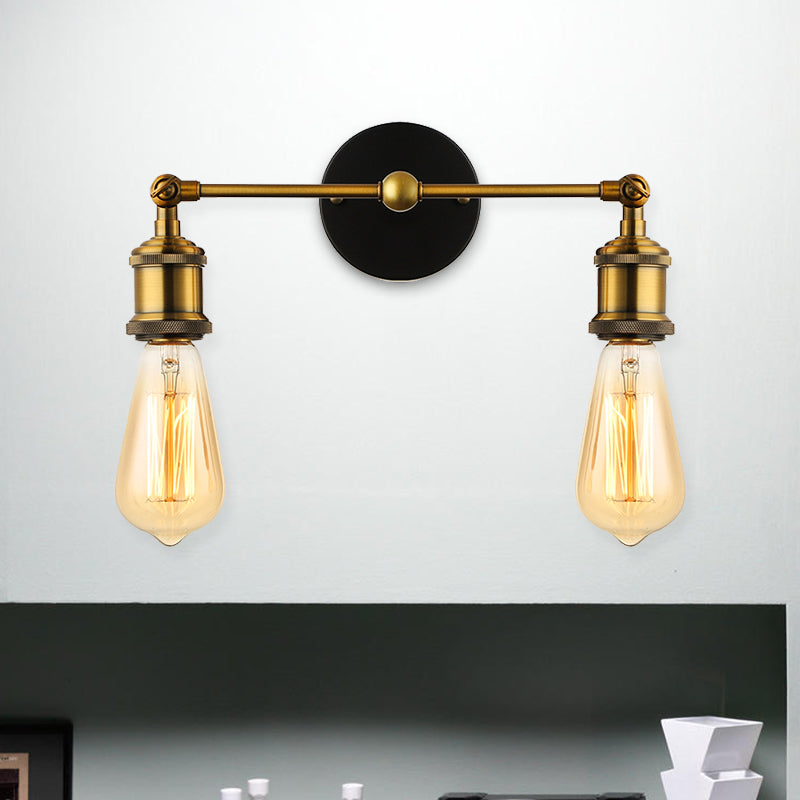 Frendorf | 2 Lichtexponierte Wandleuchte mit freiliegender Glühbirne Industrieller Messing-Finish Metall-Wandleuchte für Café
