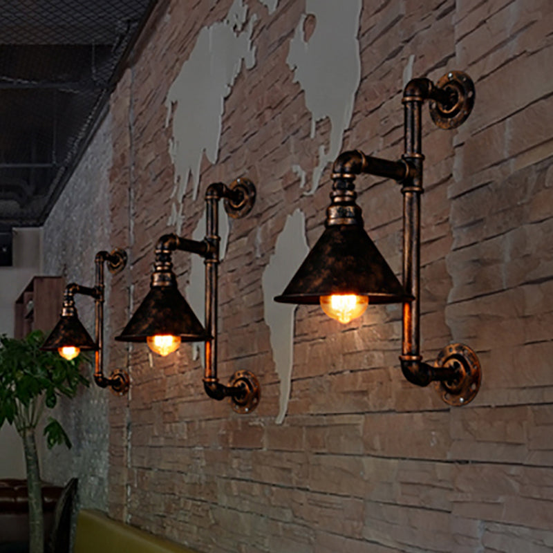 Frendorf | Dunkelrost konische Wandlampe Industriemetall 1 Licht Bauernhaus Wandlicht Leuchte mit Rohr