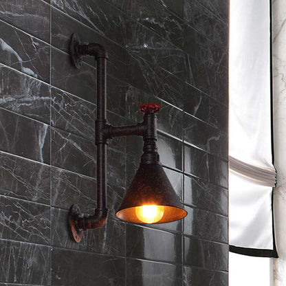 Frendorf | Industrielle Sanitärrohr Wandmontierte Lampe mit Ventil Dekoration 1 Licht Metall Wandbeleuchtung in Rost/Antikmessing