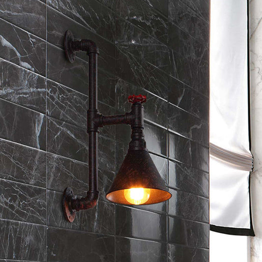 Frendorf | Industrielle Sanitärrohr Wandmontierte Lampe mit Ventil Dekoration 1 Licht Metall Wandbeleuchtung in Rost/Antikmessing