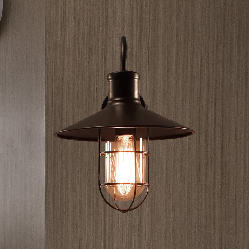 Frendorf | Kegel Klar Glas Wandlampe Industrie Einzelne Glühbirne Schlafzimmer Wandleuchte mit Käfig
