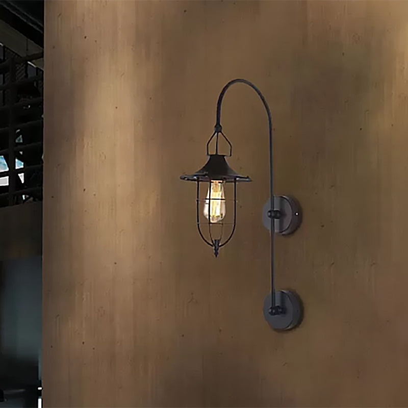 Frendorf | Metalen Gevangen Wandlamp Traditionele 1 Licht Woonkamer Verlichting Armatuur in Zwart