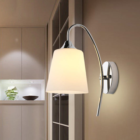 Frendorf | Bell Milchglas Wandleuchte Modernistisch 1 Licht Chrom Wandmontierte Lampe mit Gebogenem Arm