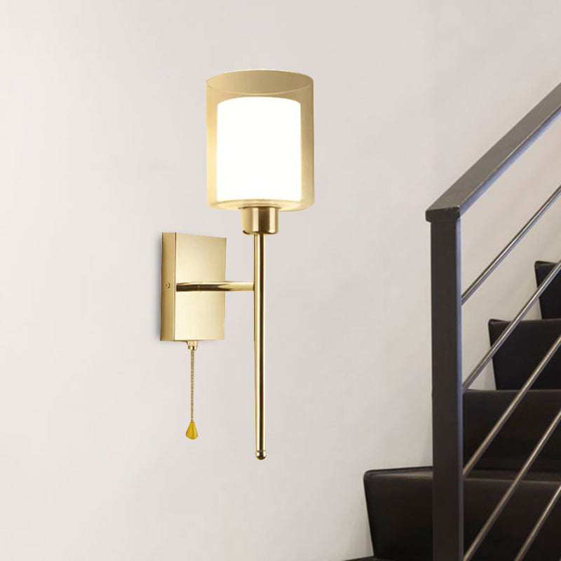 Frendorf | Beige/Chromen Zylindrische Wandleuchte Modern 1 Licht Rauch/Klares Glas Wandmontage Licht mit Schalter/Kein Schalter/Kabelschalter