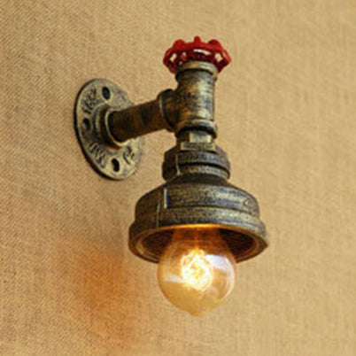 Frendorf | Wasserpfeife Metall Wandbeleuchtung Rustikaler Stil 1 Licht Restaurant Wandmontierte Lampe mit rotem Ventil in Bronze/Antike Messing