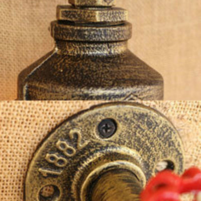 Frendorf | Wasserpfeife Metall Wandbeleuchtung Rustikaler Stil 1 Licht Restaurant Wandmontierte Lampe mit rotem Ventil in Bronze/Antike Messing