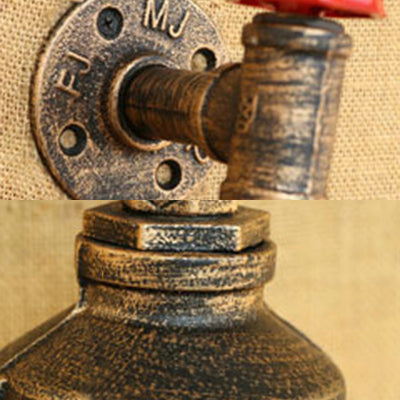 Frendorf | Wasserpfeife Metall Wandbeleuchtung Rustikaler Stil 1 Licht Restaurant Wandmontierte Lampe mit rotem Ventil in Bronze/Antike Messing