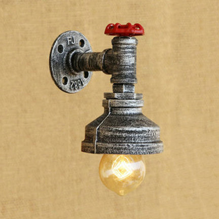 Frendorf | Wasserpfeife Metall Wandbeleuchtung Rustikaler Stil 1 Licht Restaurant Wandmontierte Lampe mit rotem Ventil in Bronze/Antike Messing