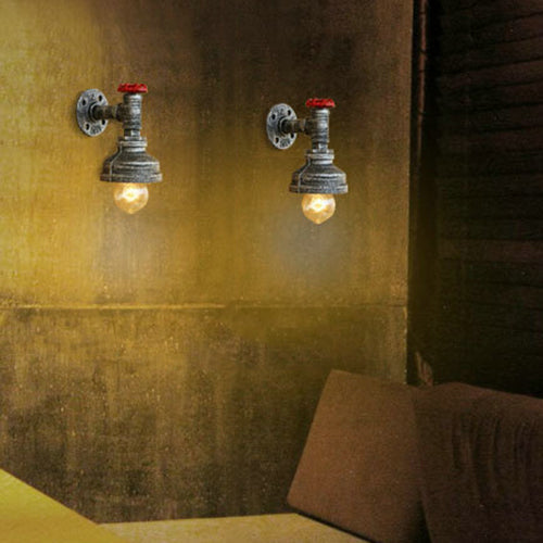 Frendorf | Wasserpfeife Metall Wandbeleuchtung Rustikaler Stil 1 Licht Restaurant Wandmontierte Lampe mit rotem Ventil in Bronze/Antike Messing