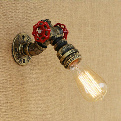 Frendorf | 1 Kopf Offene Glühbirne Wandlampe Rustikal Stilvoll Bronze/Antike Messing Metall Wandlicht mit Roten Ventildekoration