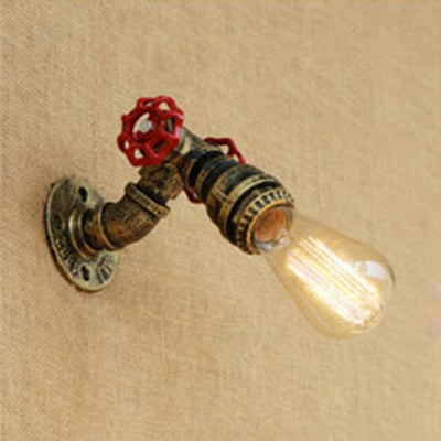 Frendorf | 1 Kopf Offene Glühbirne Wandlampe Rustikal Stilvoll Bronze/Antike Messing Metall Wandlicht mit Roten Ventildekoration