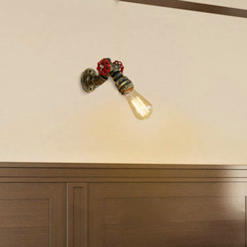 Frendorf | 1 Kopf Offene Glühbirne Wandlampe Rustikal Stilvoll Bronze/Antike Messing Metall Wandlicht mit Roten Ventildekoration