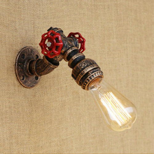 Frendorf | 1 Kopf Offene Glühbirne Wandlampe Rustikal Stilvoll Bronze/Antike Messing Metall Wandlicht mit Roten Ventildekoration