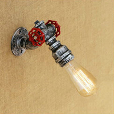 Frendorf | 1 Kopf Offene Glühbirne Wandlampe Rustikal Stilvoll Bronze/Antike Messing Metall Wandlicht mit Roten Ventildekoration