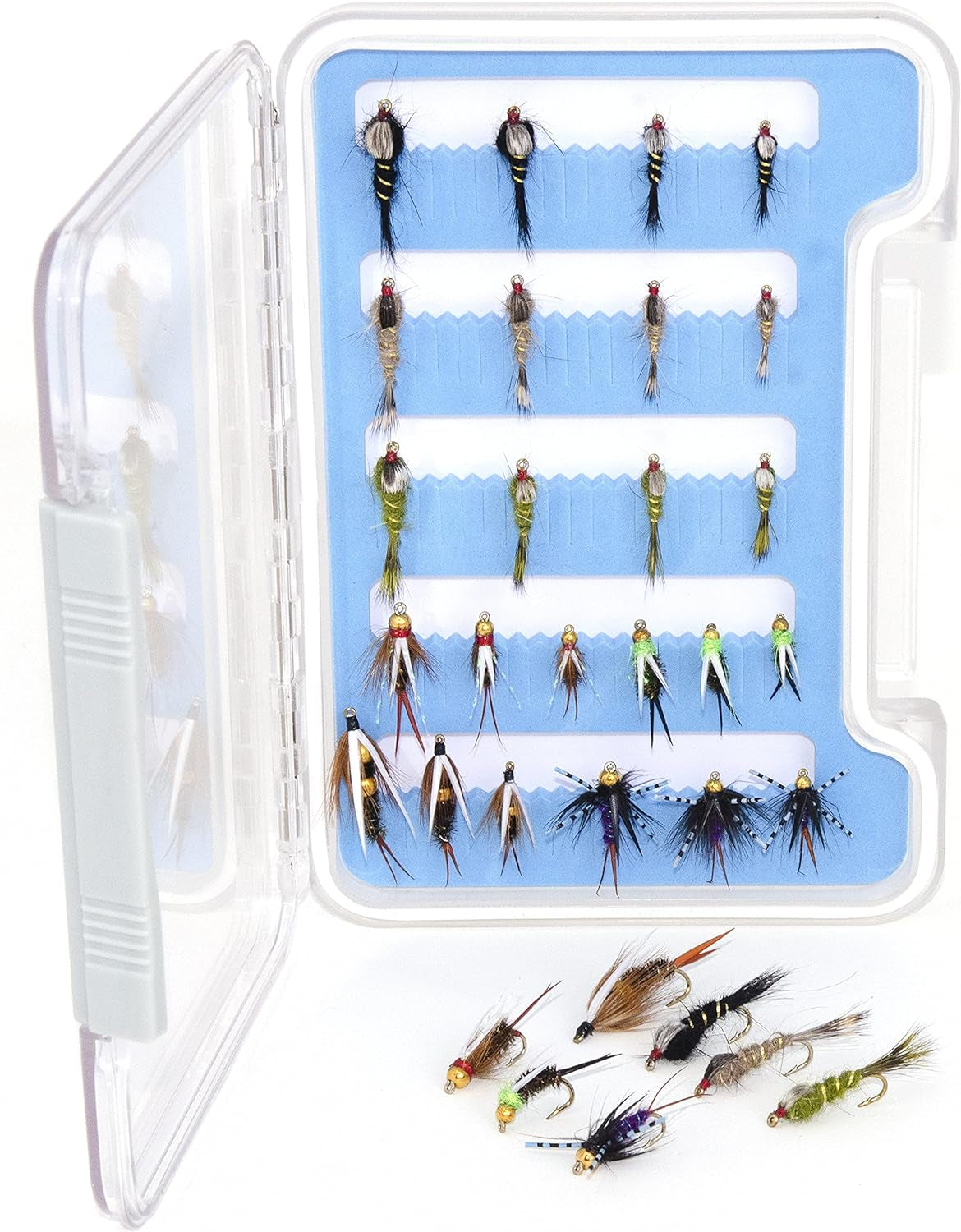 Frendorf | 24/36/40 Lieblings Fliegenfischen Fliegen Sortiment | Trocken, Nass, Nymphen, Streamer, Wooly Buggers, Caddis | Forelle, Barsch Angelköder Set, Kit