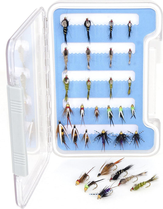 Frendorf | 24/36/40 Lieblings Fliegenfischen Fliegen Sortiment | Trocken, Nass, Nymphen, Streamer, Wooly Buggers, Caddis | Forelle, Barsch Angelköder Set, Kit