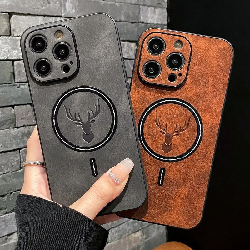 Frendorf | Luxus Hirschleder Apple iPhone Hülle | Magnetische Handyhülle, Kabellose Case, MagSafe, Wireless-Laden, Schutzhülle, Cover iPhone 15, 14, 13 Pro Max Plus