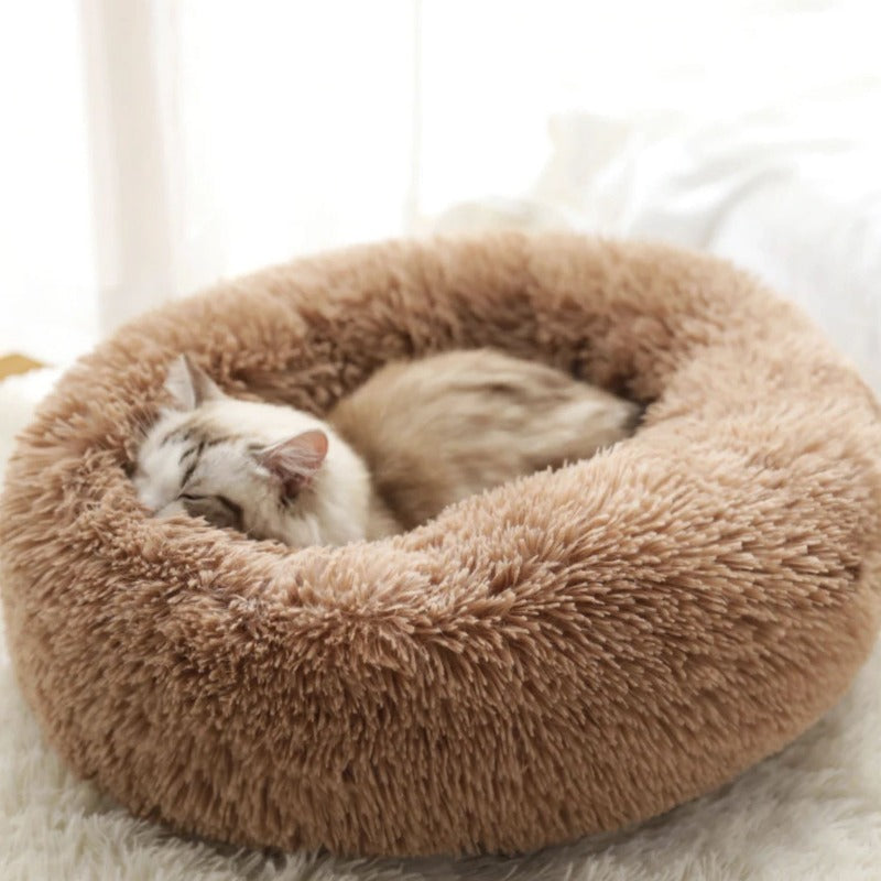 Frendorf | PawNest Beruhigendes Donut-Katzenbett | Rundes Plüsch Nest | Stresslindernd & Gemütlich | Perfekt für Katzen & kleine Hunde
